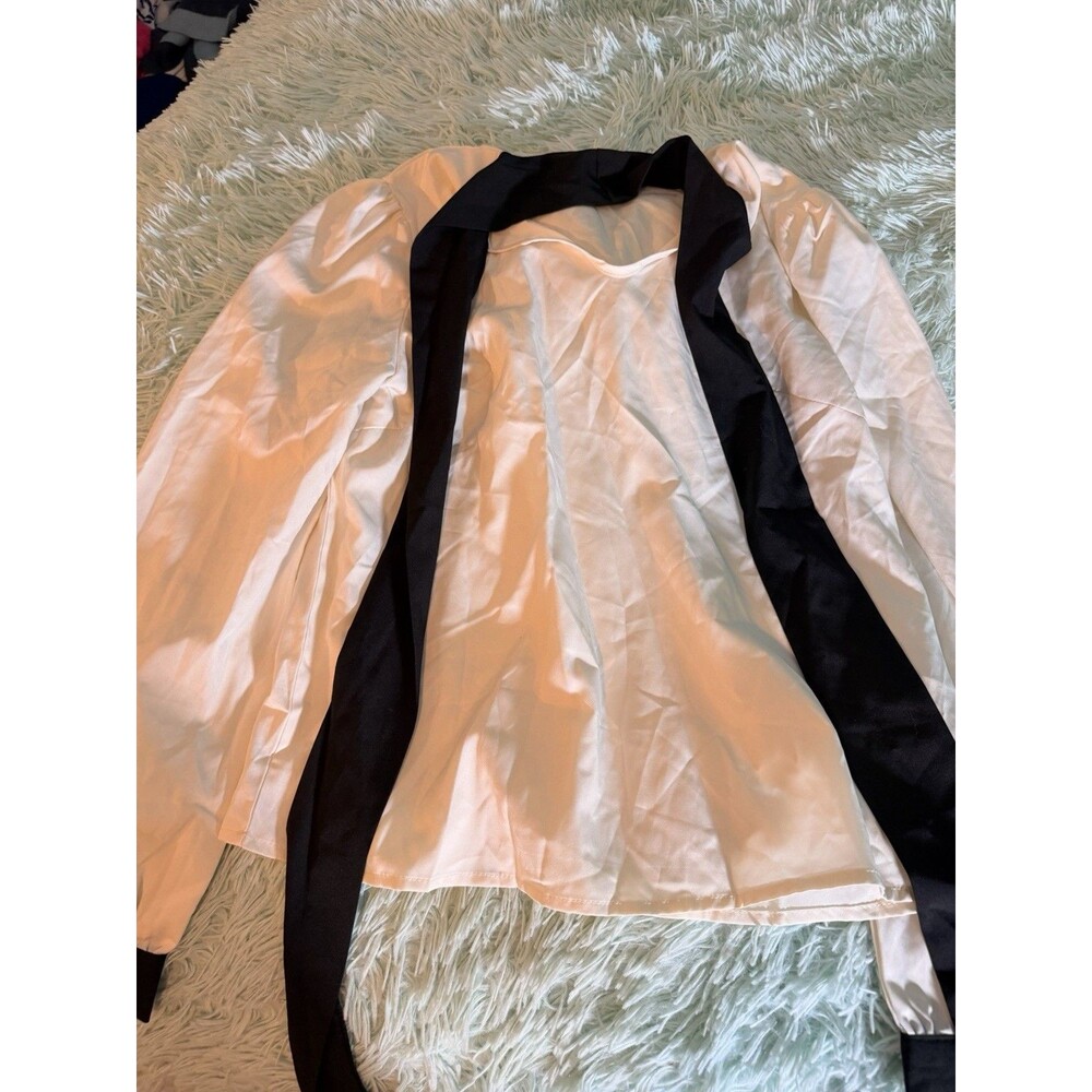 Shein Mesh Black & White Long Sleeve Cotton V Neck Sz Xs Blouse
